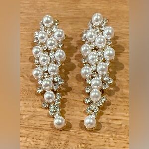 Cluster Pearl and Crystal Drop Earrings